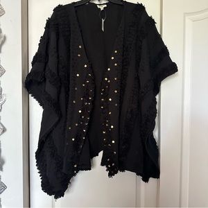 World Market one size black open poncho with gold detailing